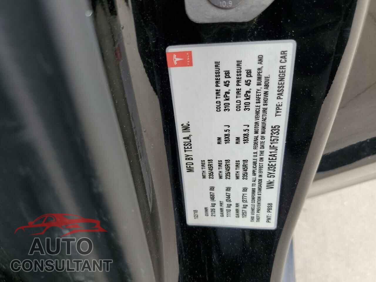 TESLA MODEL 3 2018 - 5YJ3E1EA1JF157335