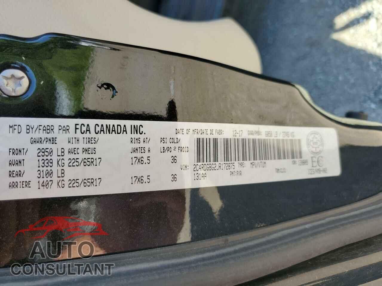 DODGE CARAVAN 2018 - 2C4RDGBG2JR172875