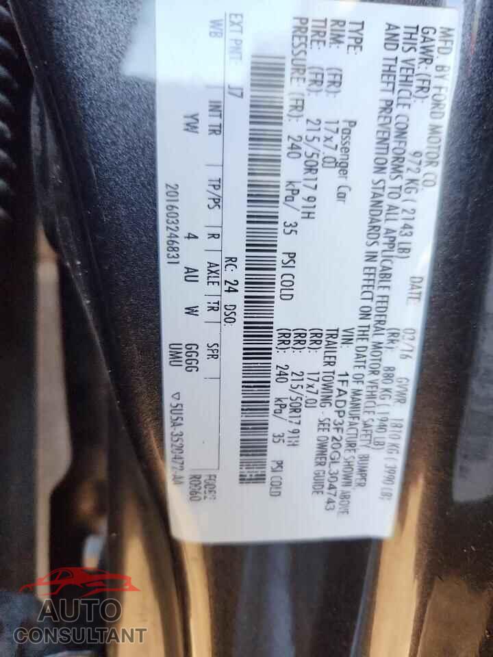 FORD FOCUS 2016 - 1FADP3F20GL304743