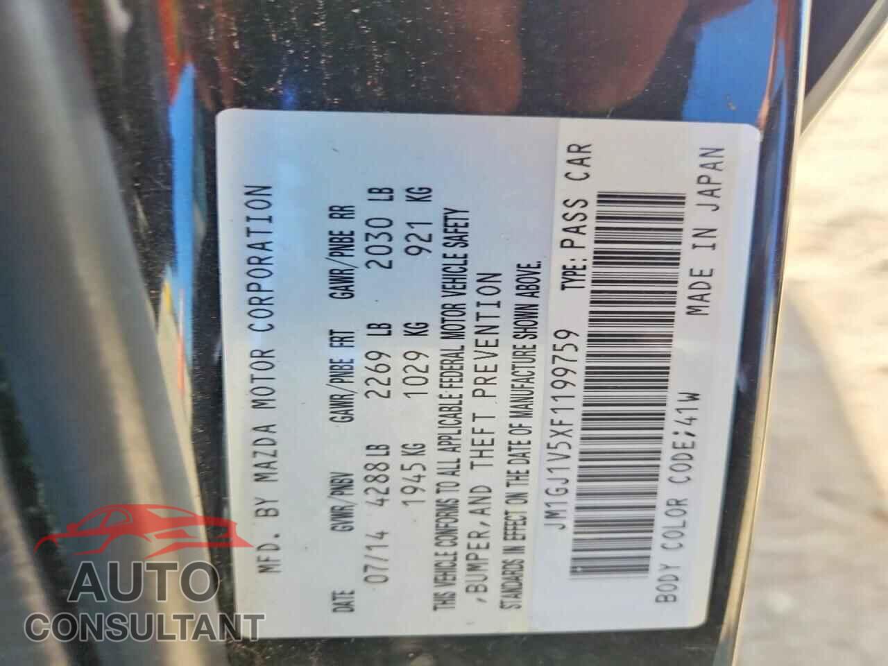 MAZDA 6 2015 - JM1GJ1V5XF1199759