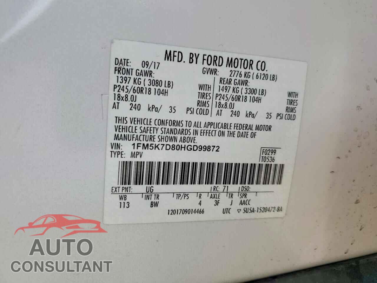 FORD EXPLORER 2017 - 1FM5K7D80HGD99872