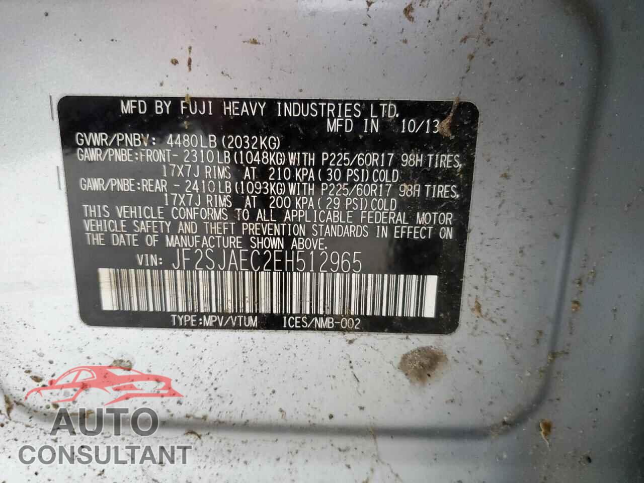 SUBARU FORESTER 2014 - JF2SJAEC2EH512965