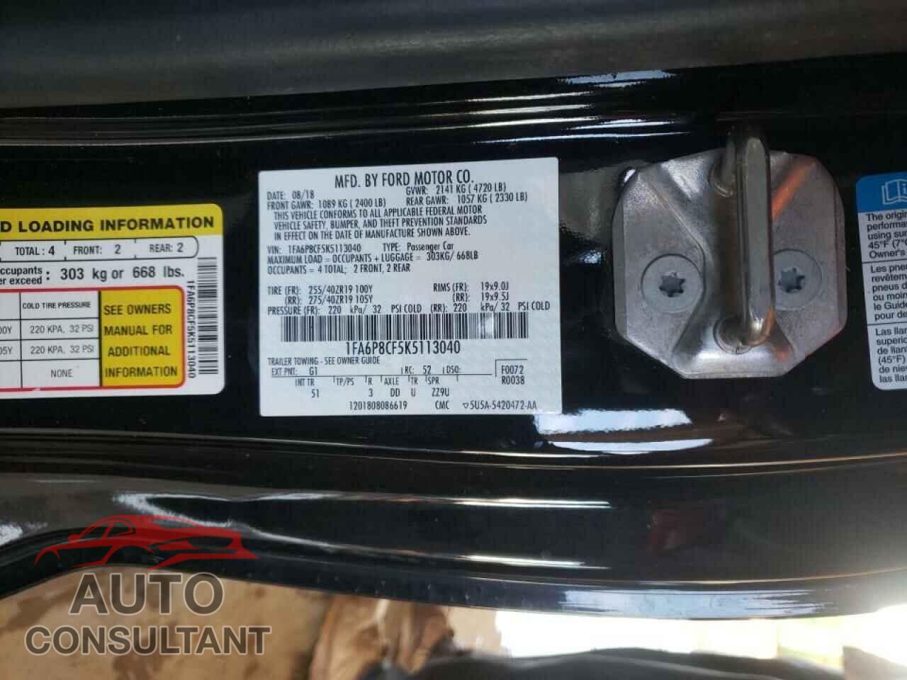 FORD MUSTANG 2019 - 1FA6P8CF5K5113040