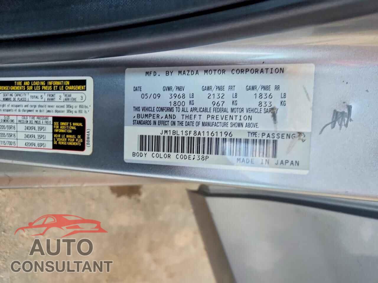 MAZDA 3 2010 - JM1BL1SF8A1161196