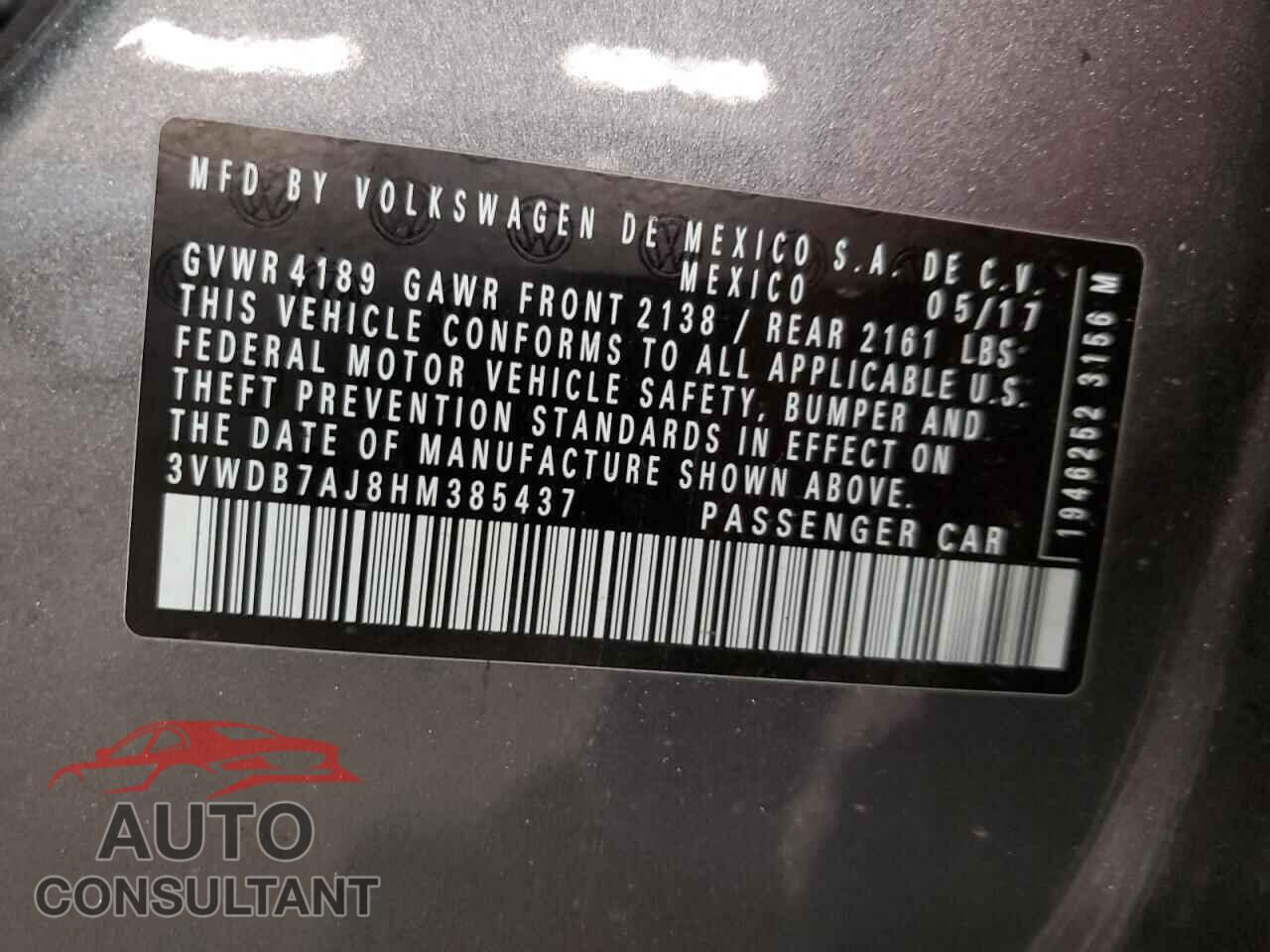 VOLKSWAGEN JETTA 2017 - 3VWDB7AJ8HM385437