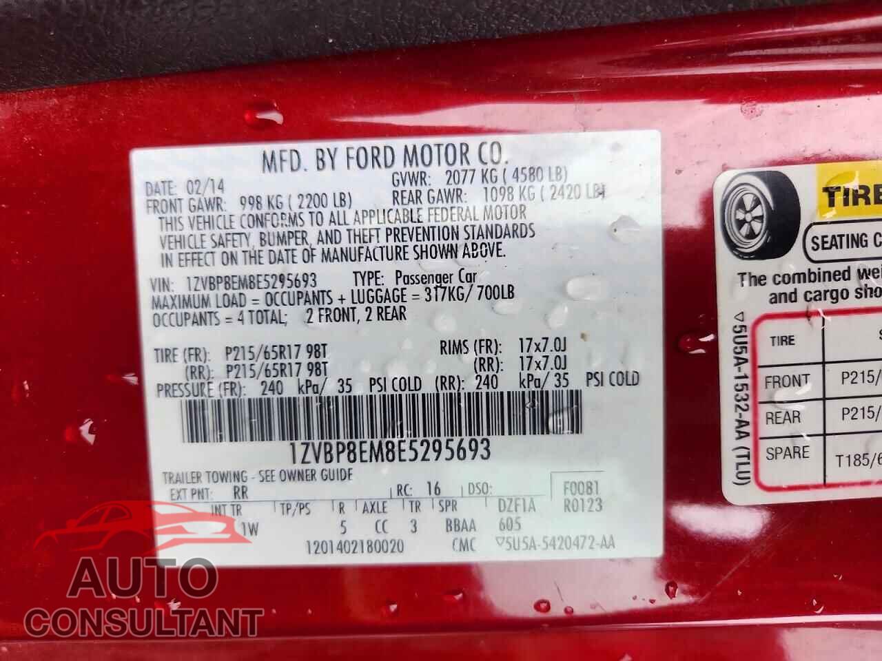 FORD MUSTANG 2014 - 1ZVBP8EM8E5295693