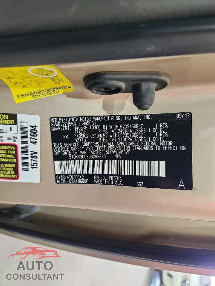 TOYOTA SIENNA 2013 - 5TDKK3DC8DS293383
