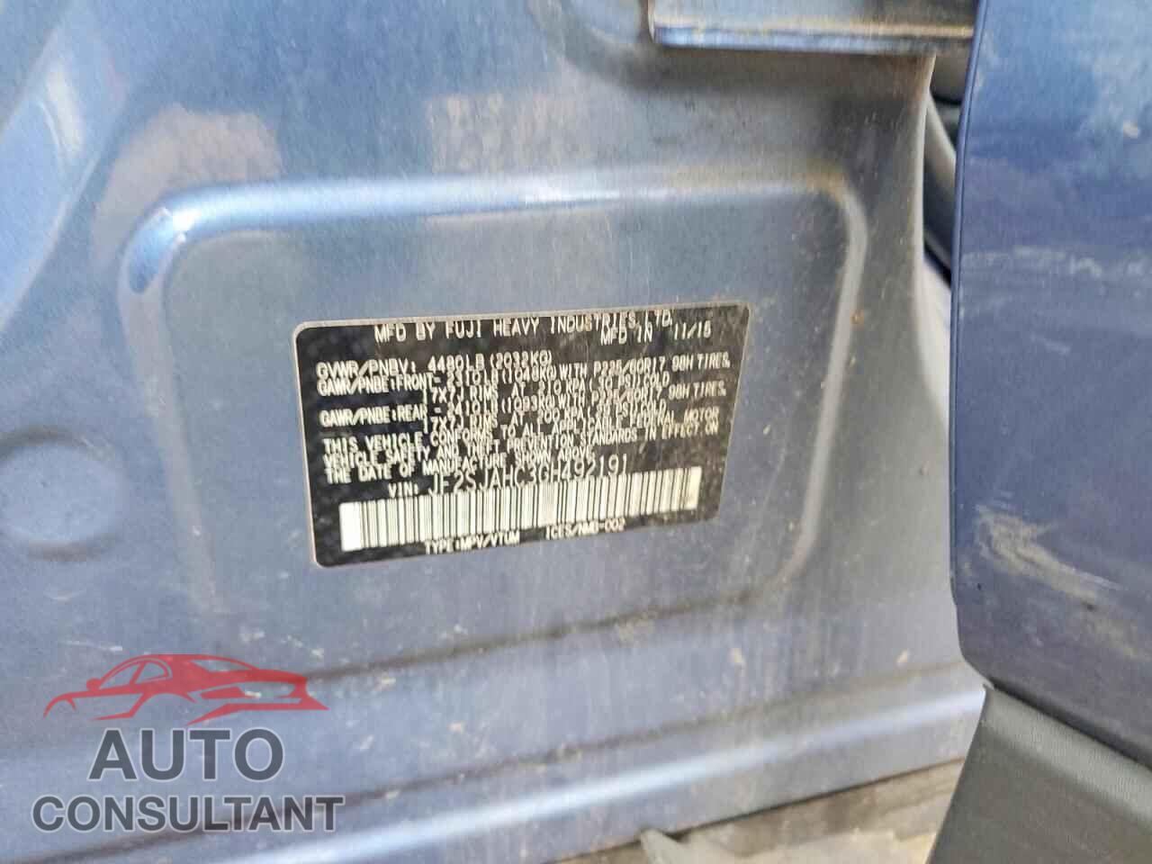 SUBARU FORESTER 2016 - JF2SJAHC3GH492191