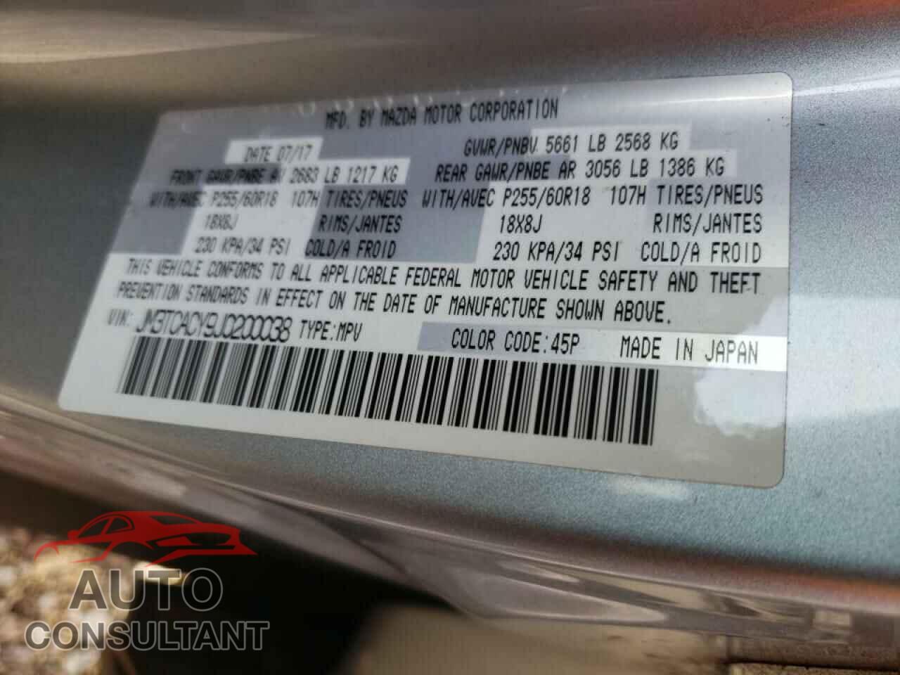 MAZDA CX-9 2018 - JM3TCACY9J0200038