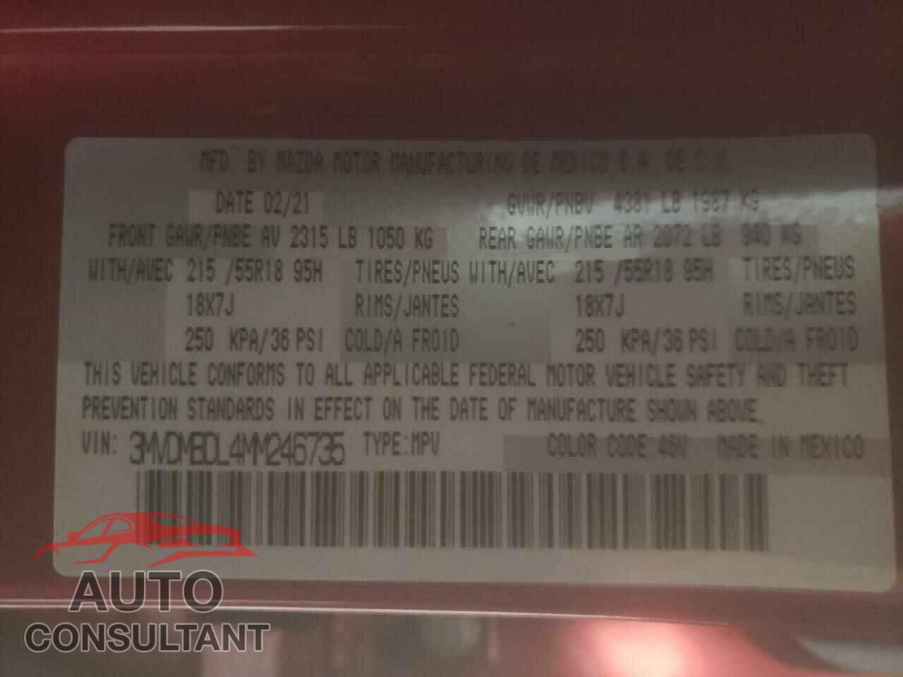 MAZDA CX30 2021 - 3MVDMBDL4MM246735