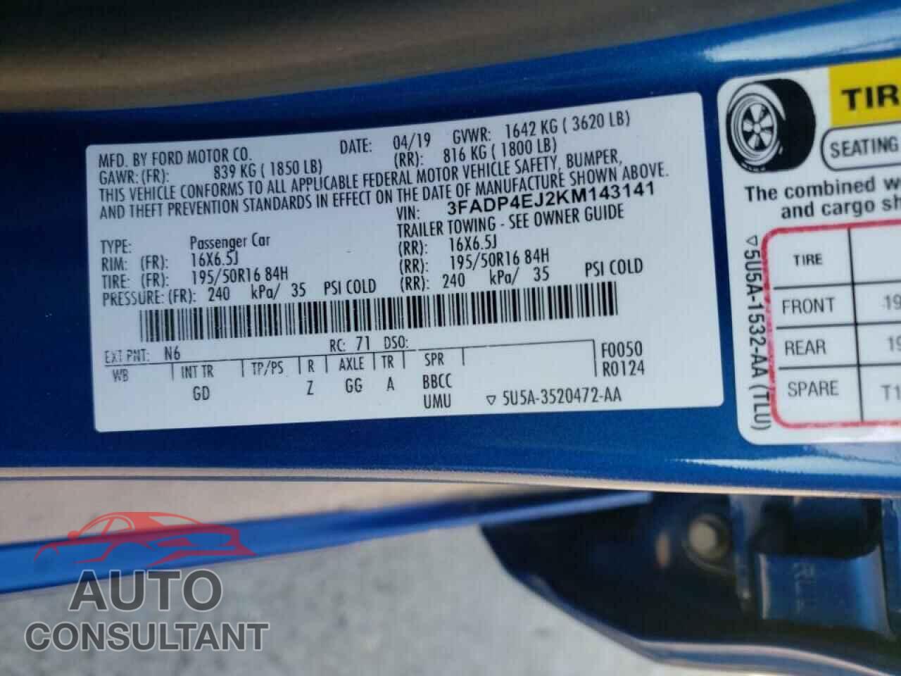FORD FIESTA 2019 - 3FADP4EJ2KM143141