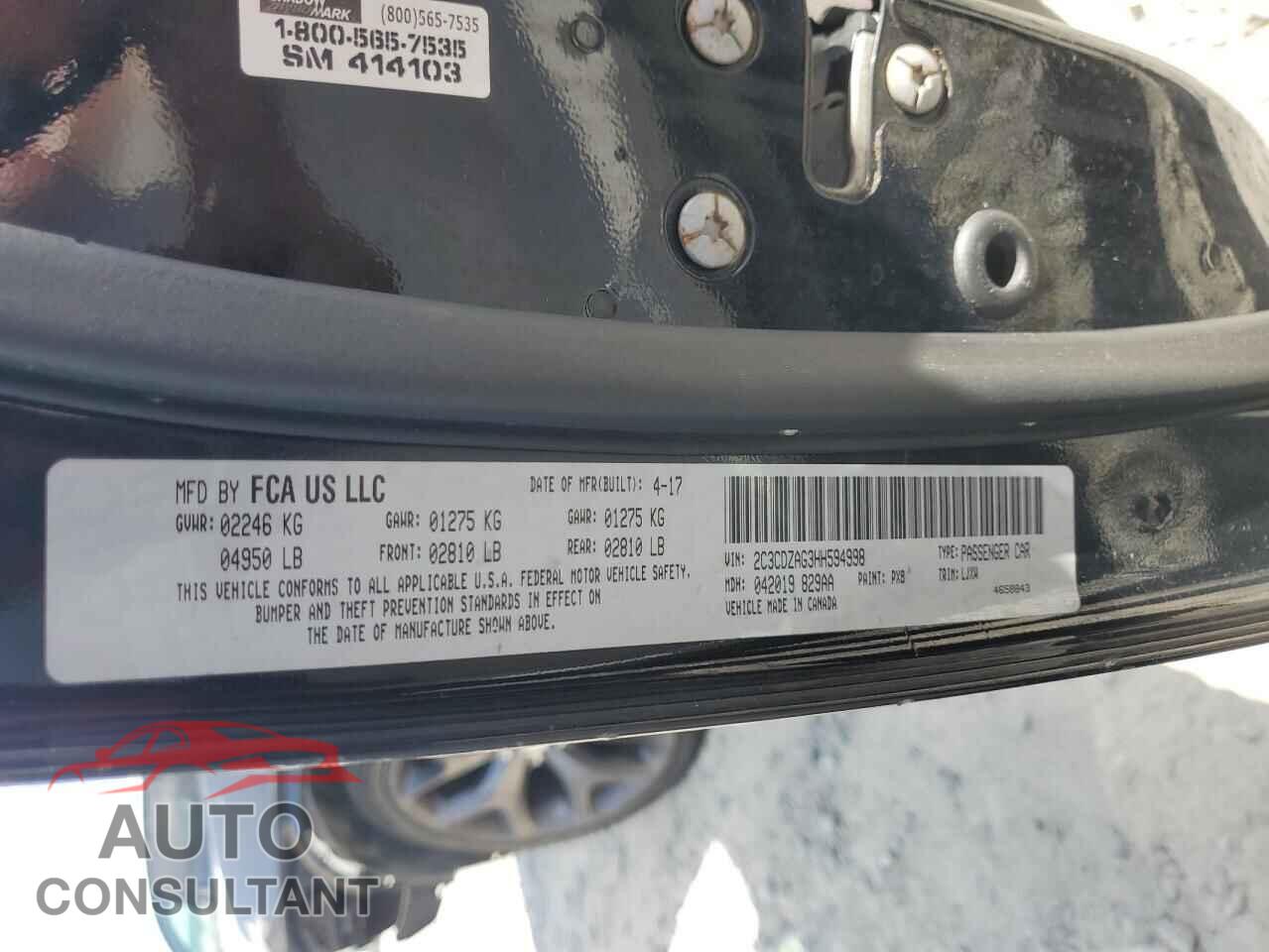 DODGE CHALLENGER 2017 - 2C3CDZAG3HH594998