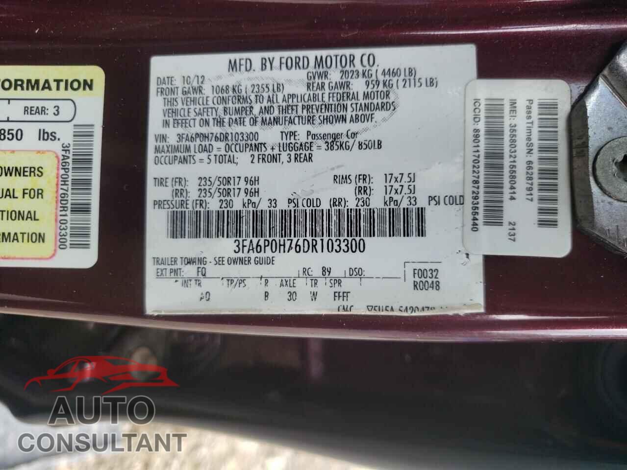 FORD FUSION 2013 - 3FA6P0H76DR103300