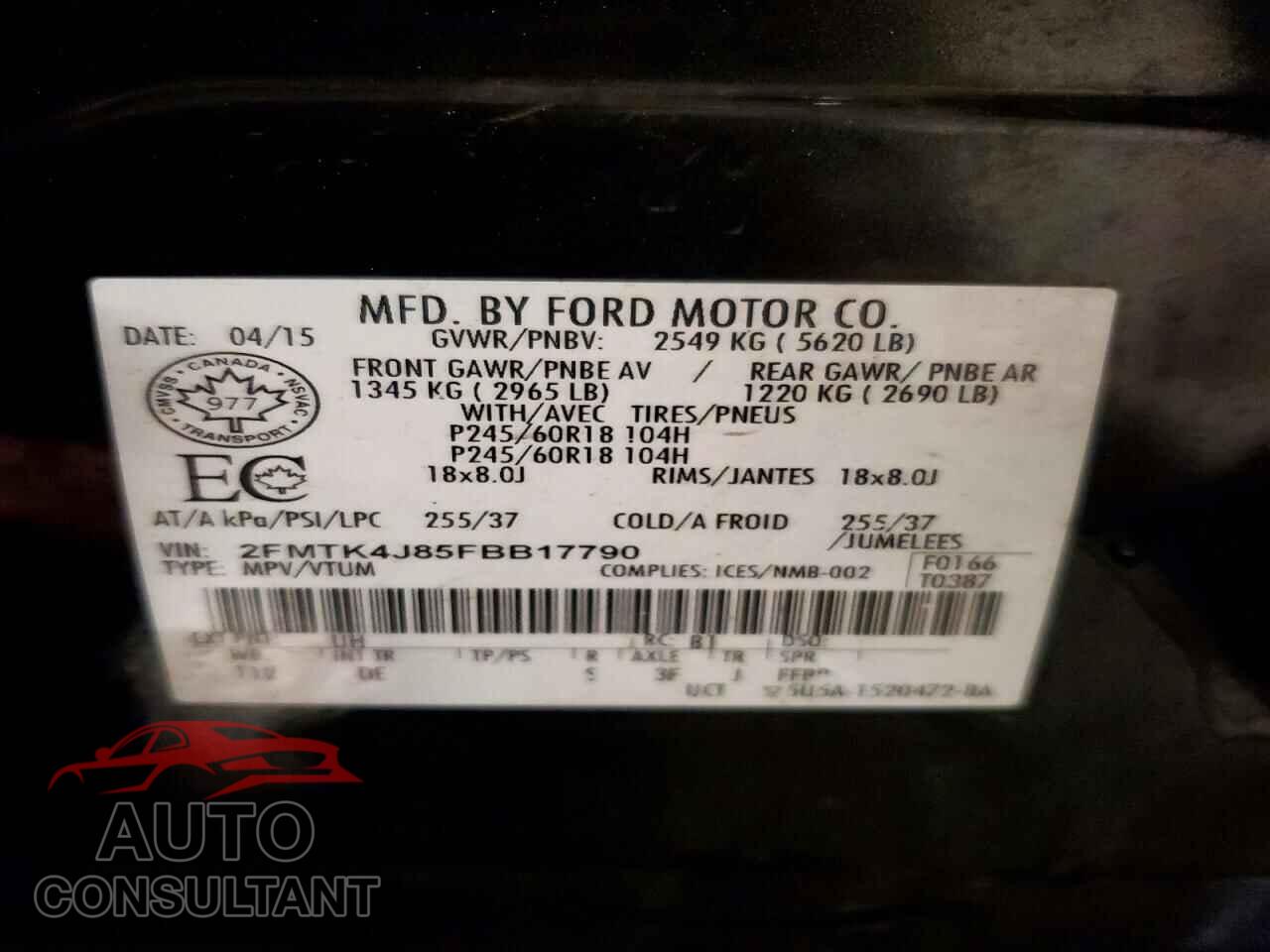 FORD EDGE 2015 - 2FMTK4J85FBB17790