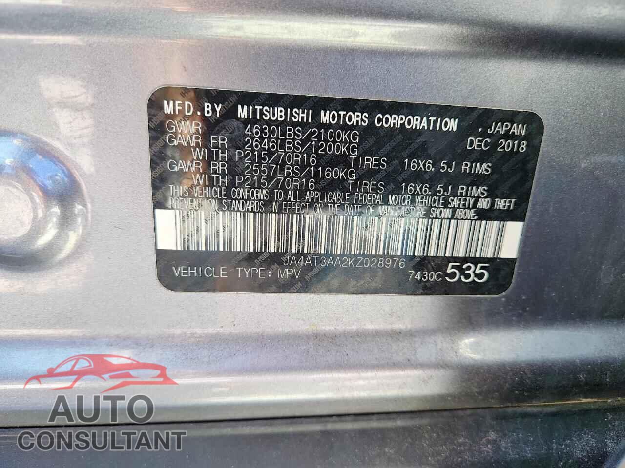 MITSUBISHI ECLIPSE 2019 - JA4AT3AA2KZ028976