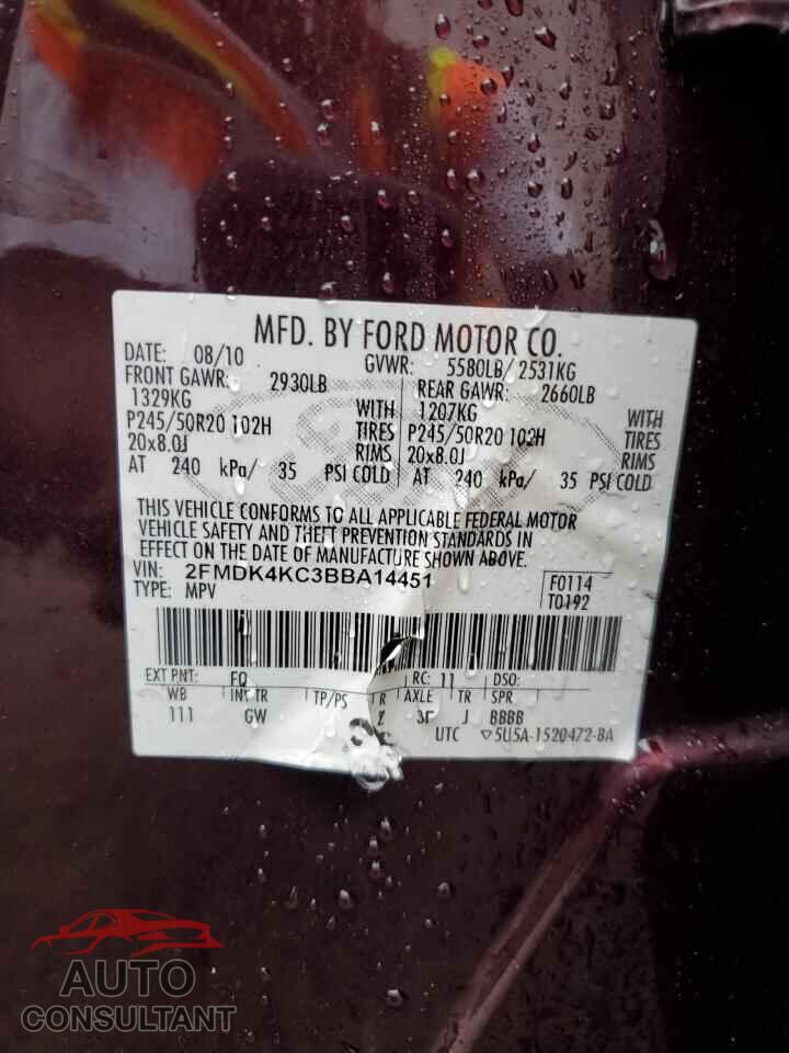 FORD EDGE 2011 - 2FMDK4KC3BBA14451