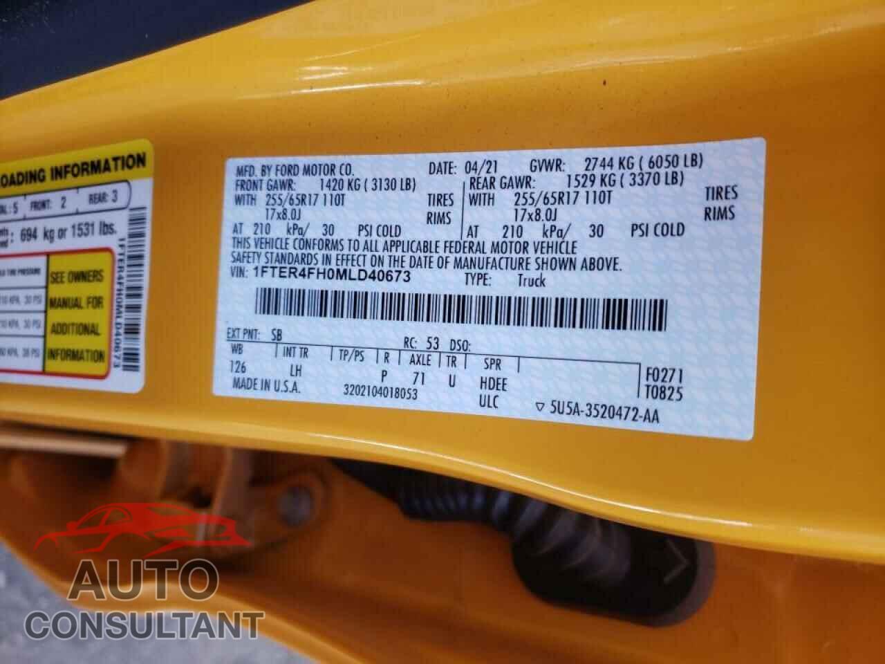 FORD RANGER 2021 - 1FTER4FH0MLD40673