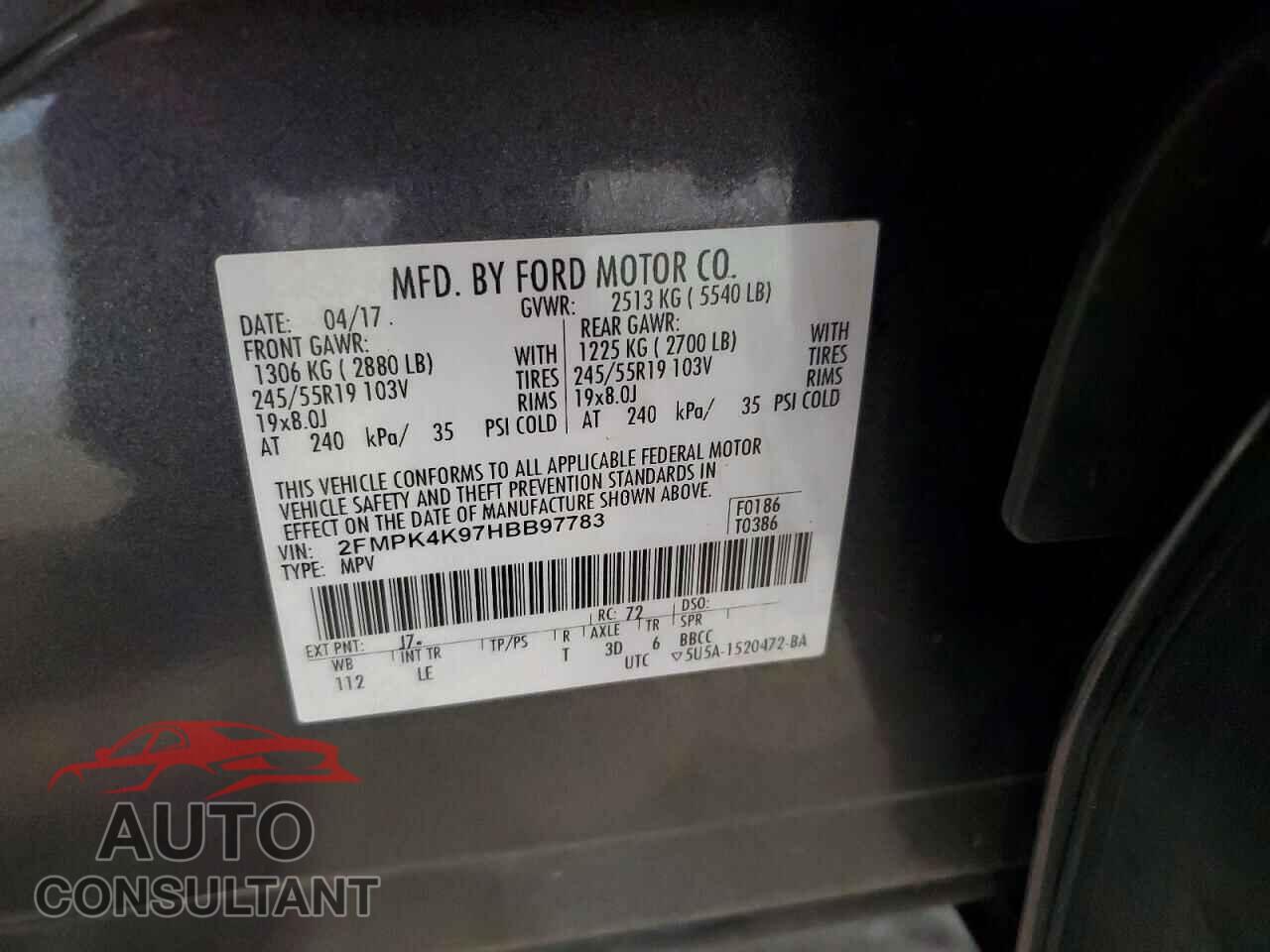 FORD EDGE 2017 - 2FMPK4K97HBB97783