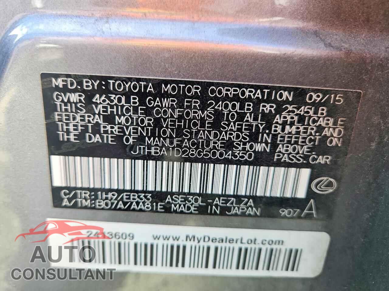 LEXUS IS 2016 - JTHBA1D28G5004350