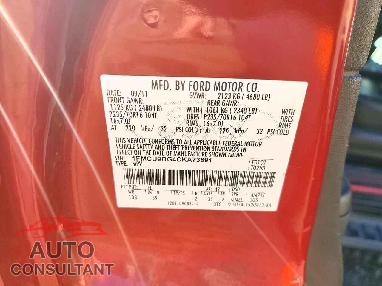 FORD ESCAPE 2012 - 1FMCU9DG4CKA73891