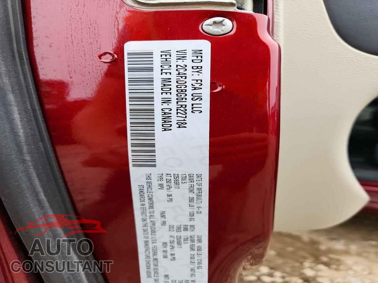 DODGE CARAVAN 2020 - 2C4RDGBG6LR227184
