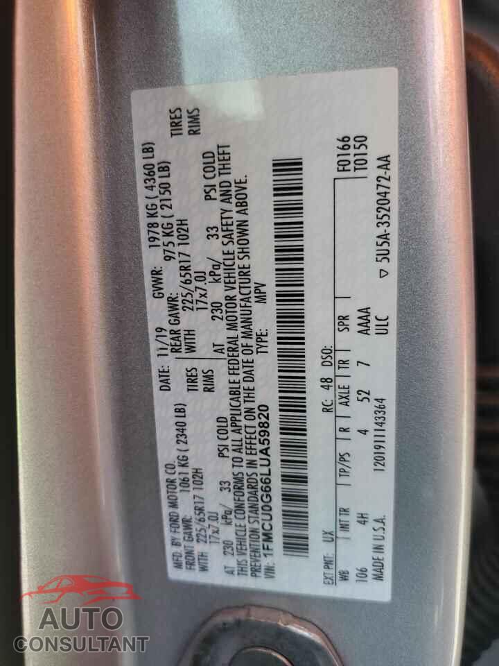 FORD ESCAPE 2020 - 1FMCU0G66LUA59820