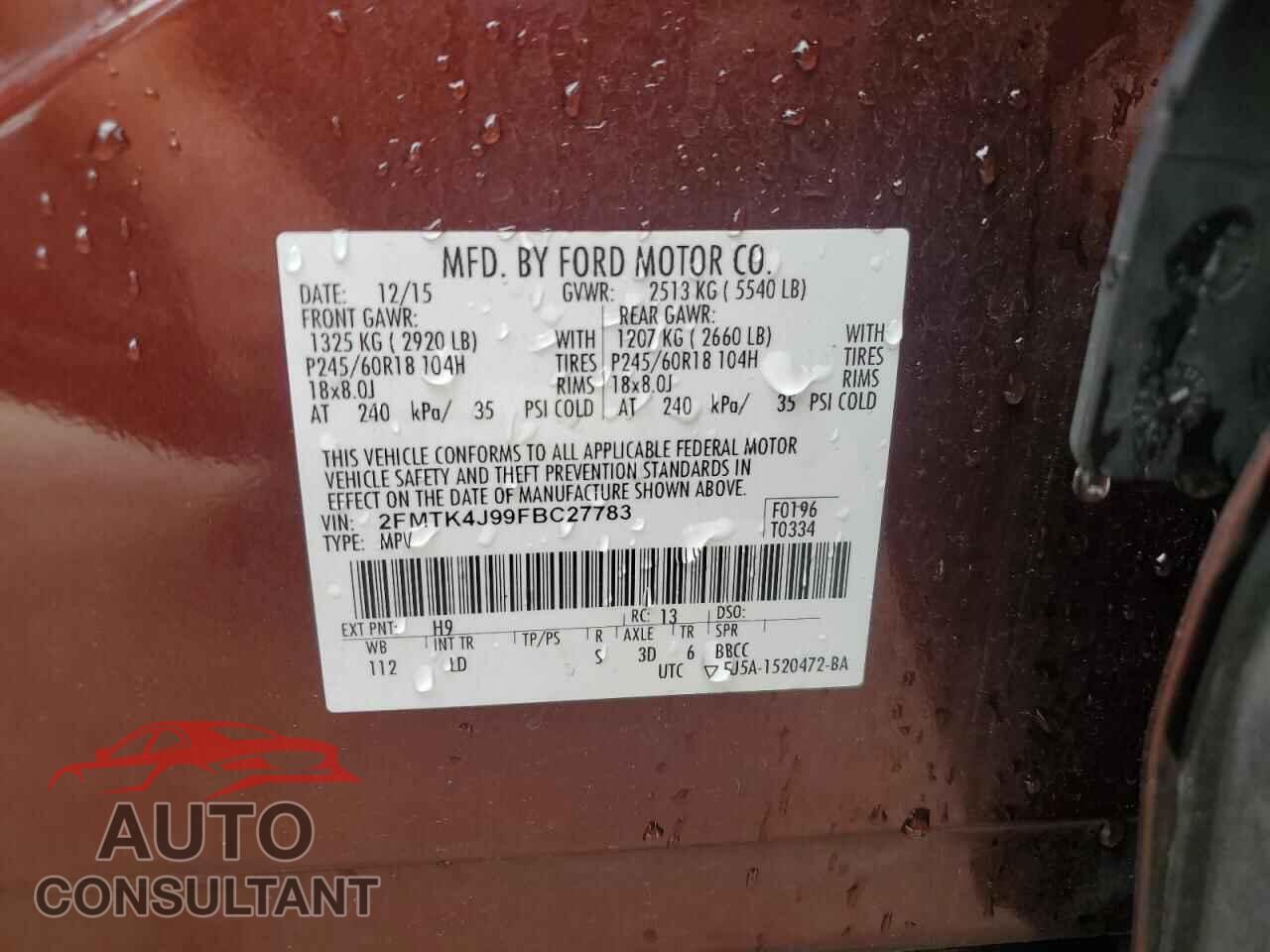 FORD EDGE 2015 - 2FMTK4J99FBC27783