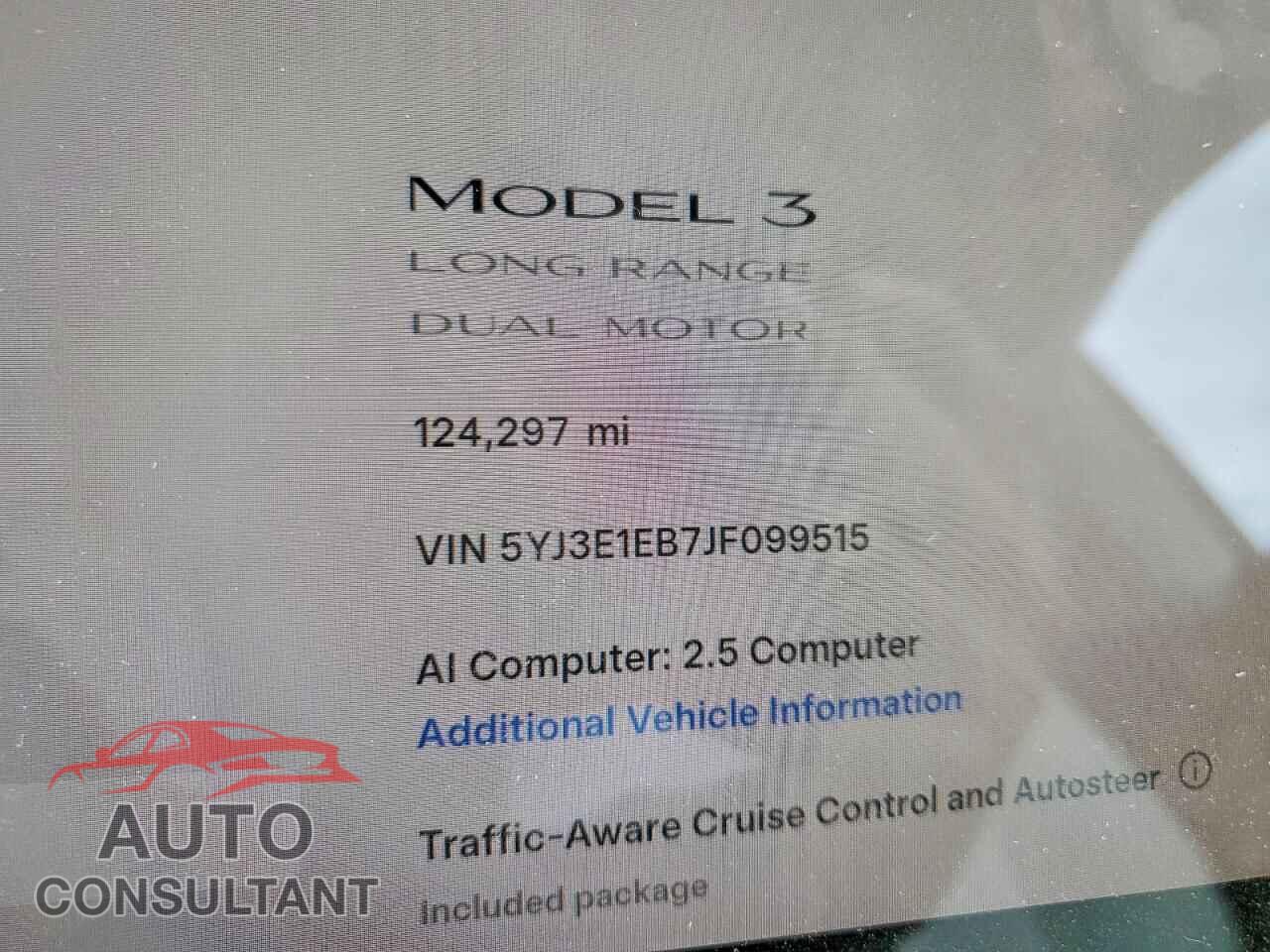 TESLA MODEL 3 2018 - 5YJ3E1EB7JF099515