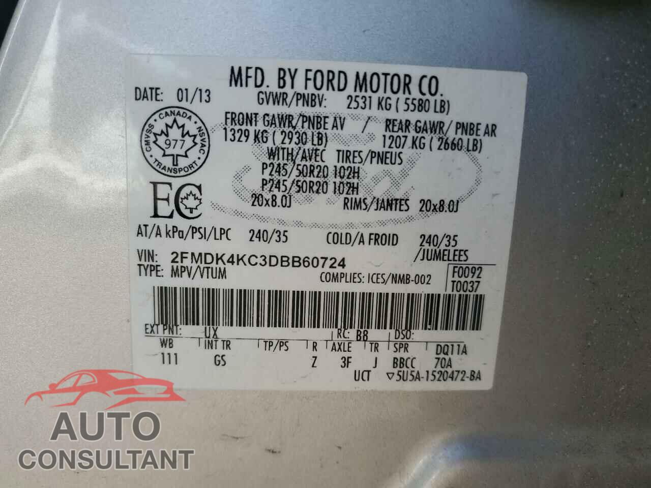 FORD EDGE 2013 - 2FMDK4KC3DBB60724