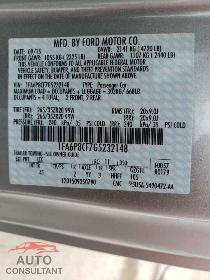 FORD MUSTANG 2016 - 1FA6P8CF7G5232148