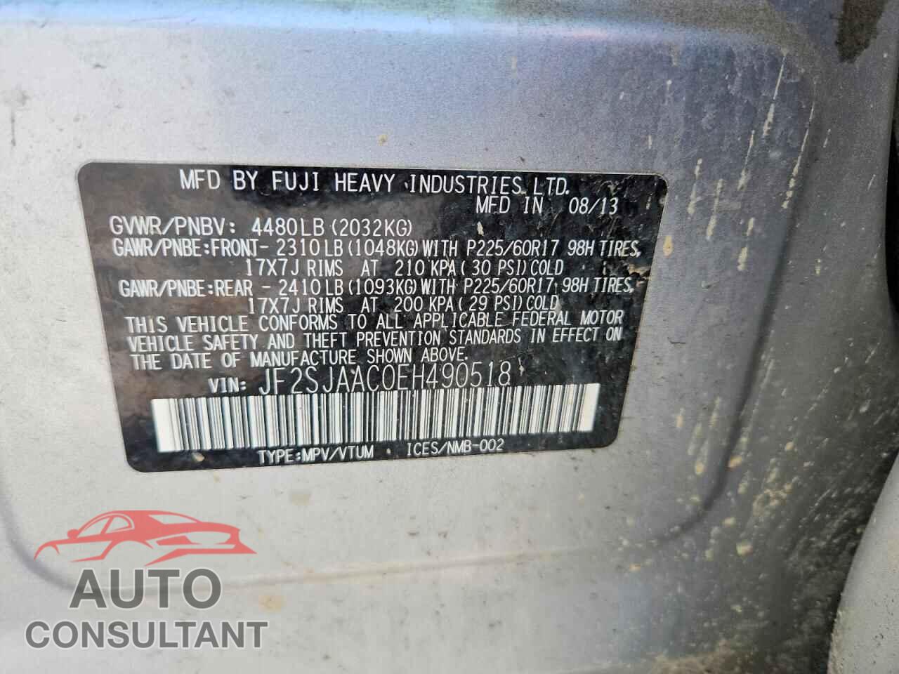 SUBARU FORESTER 2014 - JF2SJAAC0EH490518