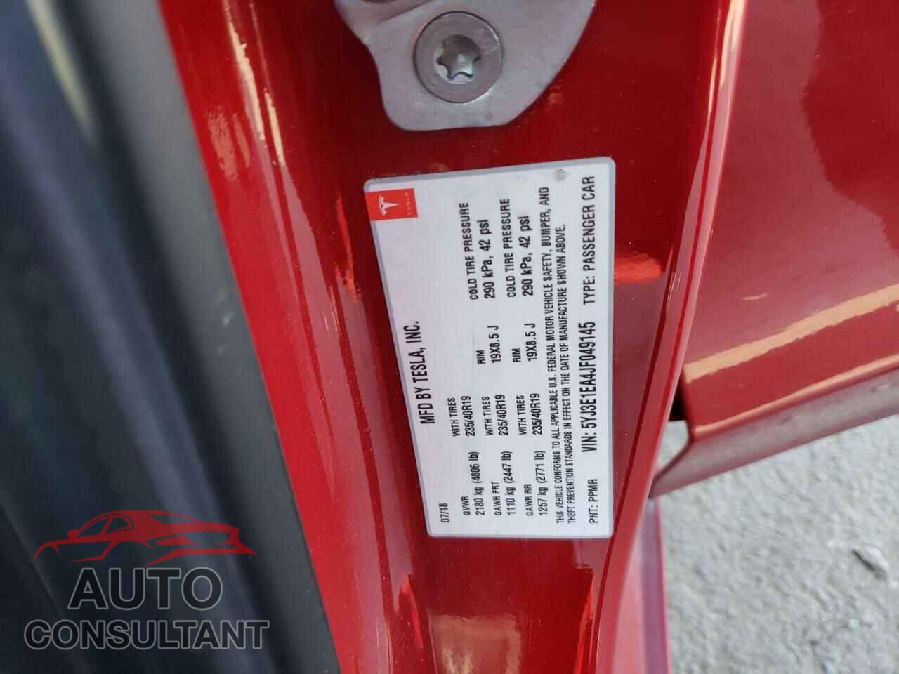 TESLA MODEL 3 2018 - 5YJ3E1EA4JF049145