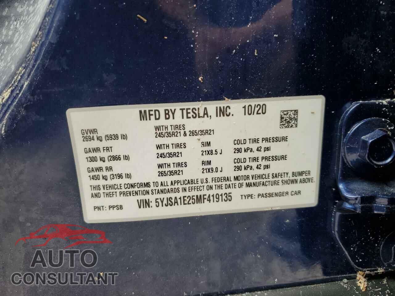 TESLA MODEL S 2021 - 5YJSA1E25MF419135