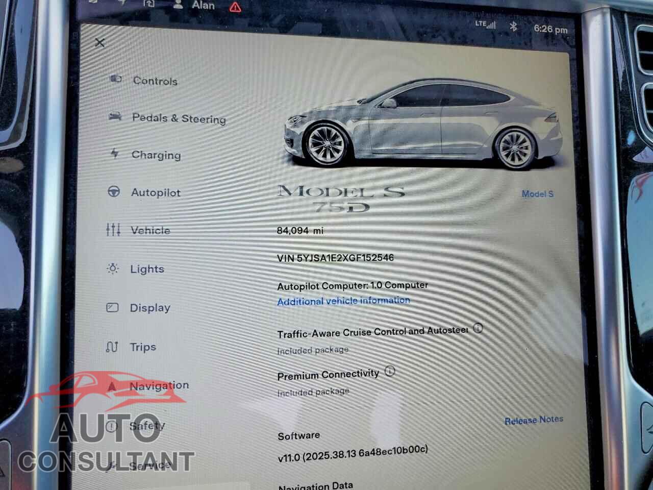 TESLA MODEL S 2016 - 5YJSA1E2XGF152546