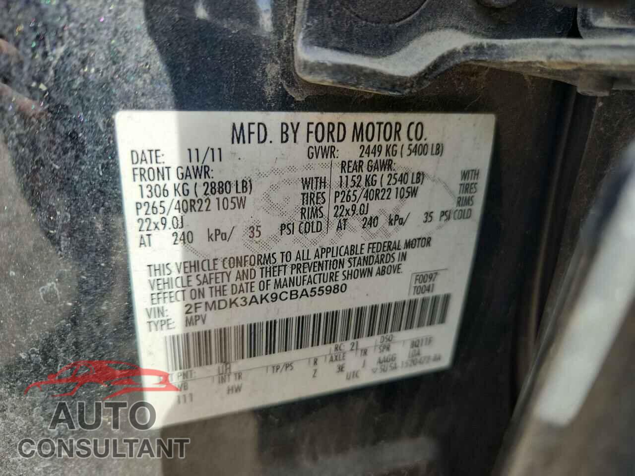 FORD EDGE 2012 - 2FMDK3AK9CBA55980