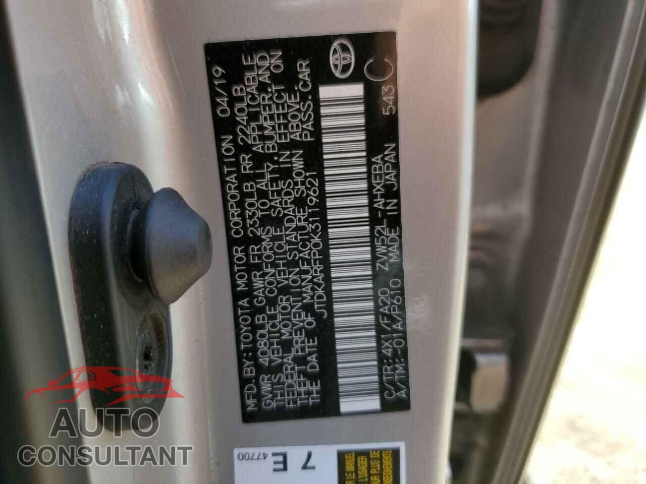 TOYOTA PRIUS 2019 - JTDKARFP0K3119621