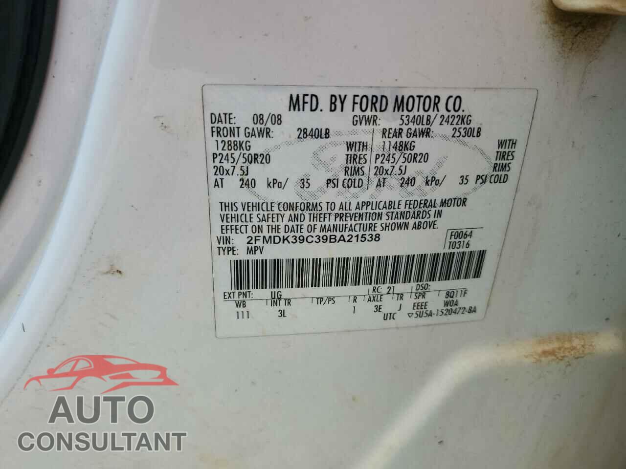 FORD EDGE 2009 - 2FMDK39C39BA21538