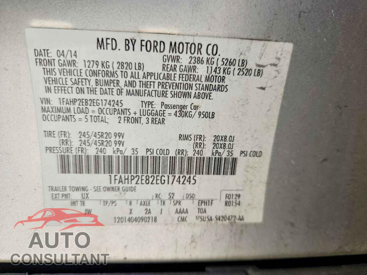 FORD TAURUS 2014 - 1FAHP2E82EG174245