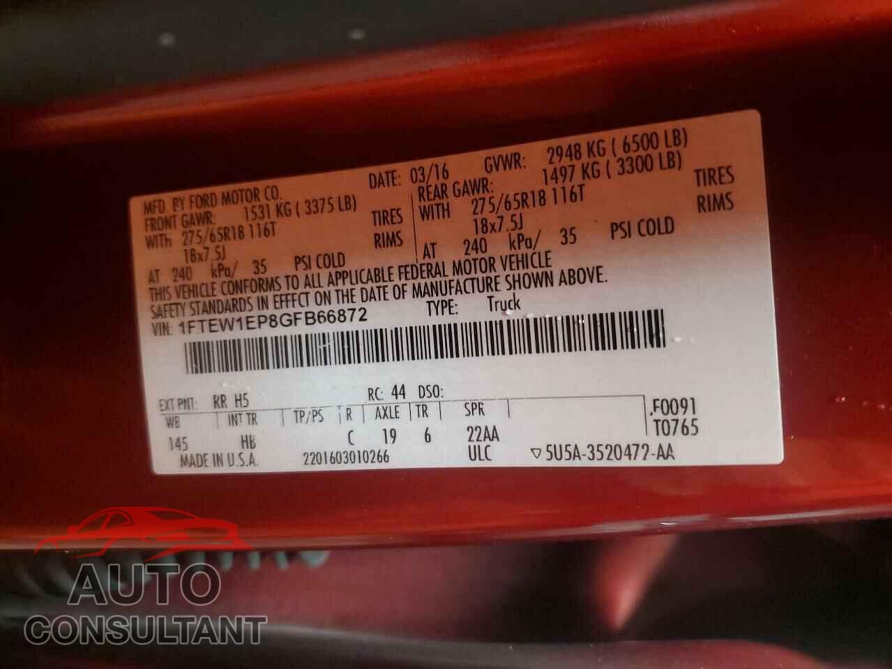 FORD F-150 2016 - 1FTEW1EP8GFB66872