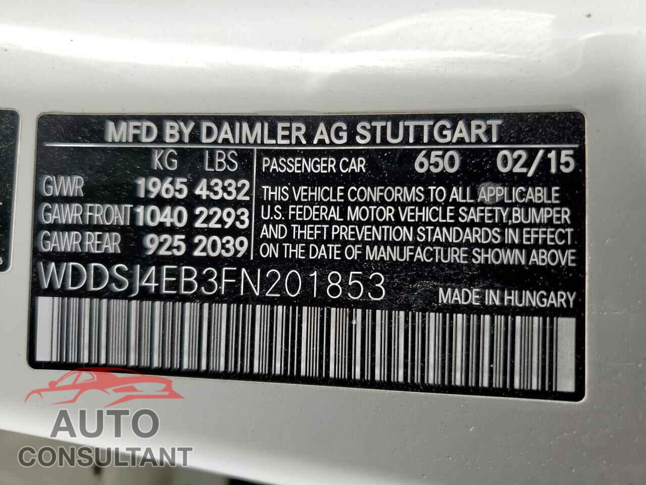 MERCEDES-BENZ CLA-CLASS 2015 - WDDSJ4EB3FN201853