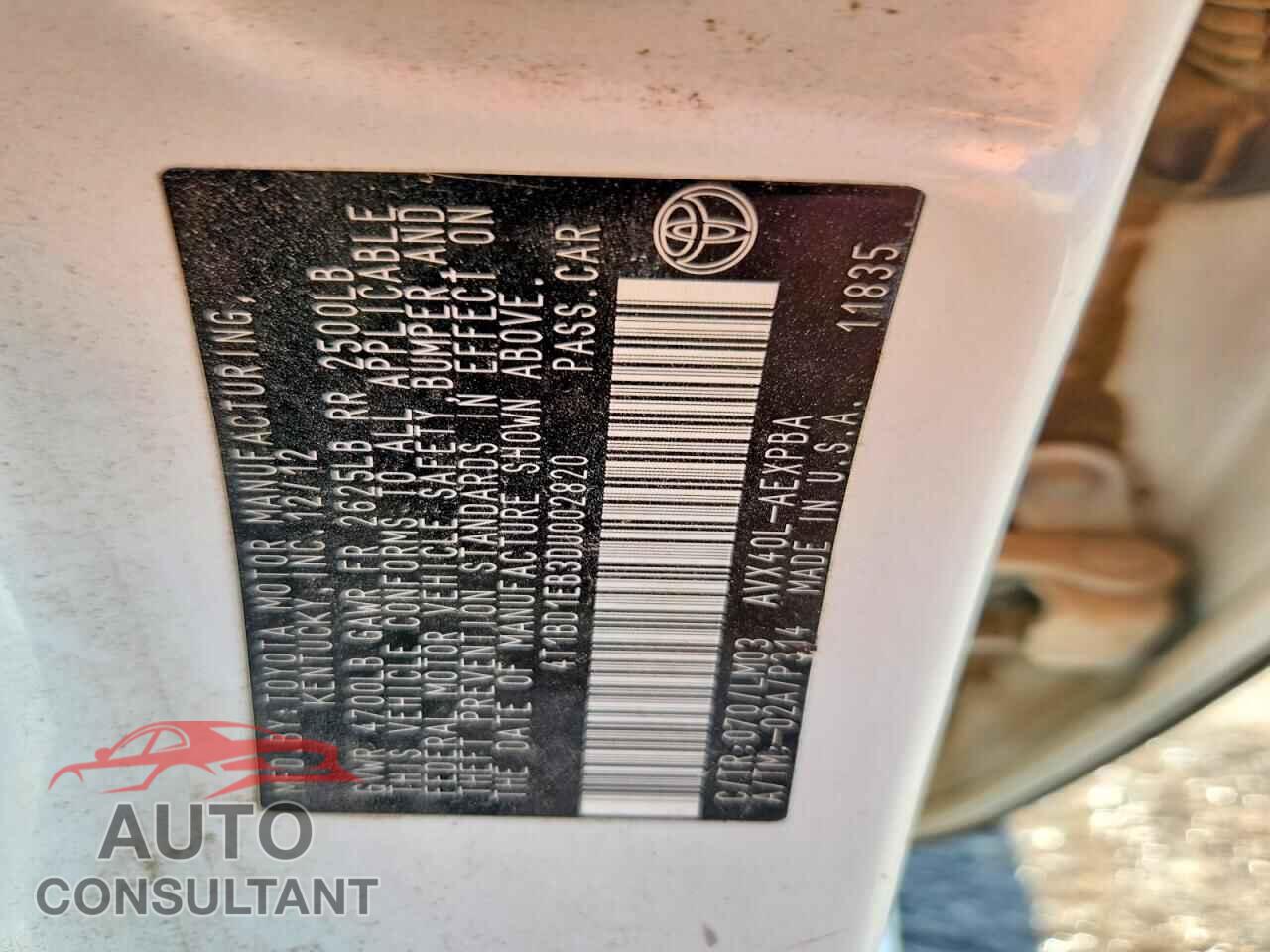 TOYOTA AVALON 2013 - 4T1BD1EB3DU002820