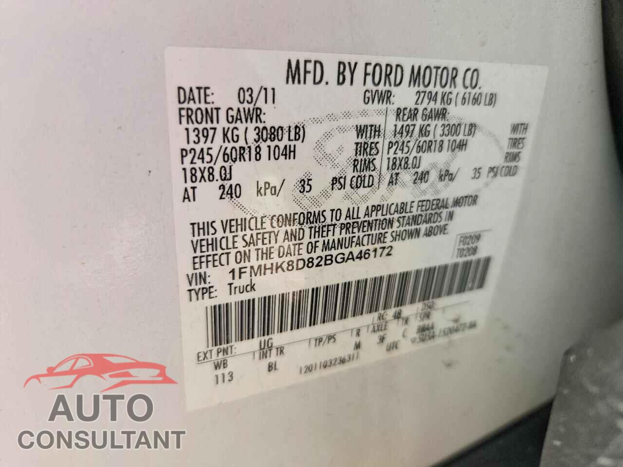 FORD EXPLORER 2011 - 1FMHK8D82BGA46172