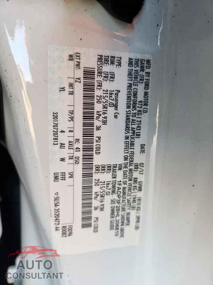 FORD FOCUS 2017 - 1FADP3F28HL306810