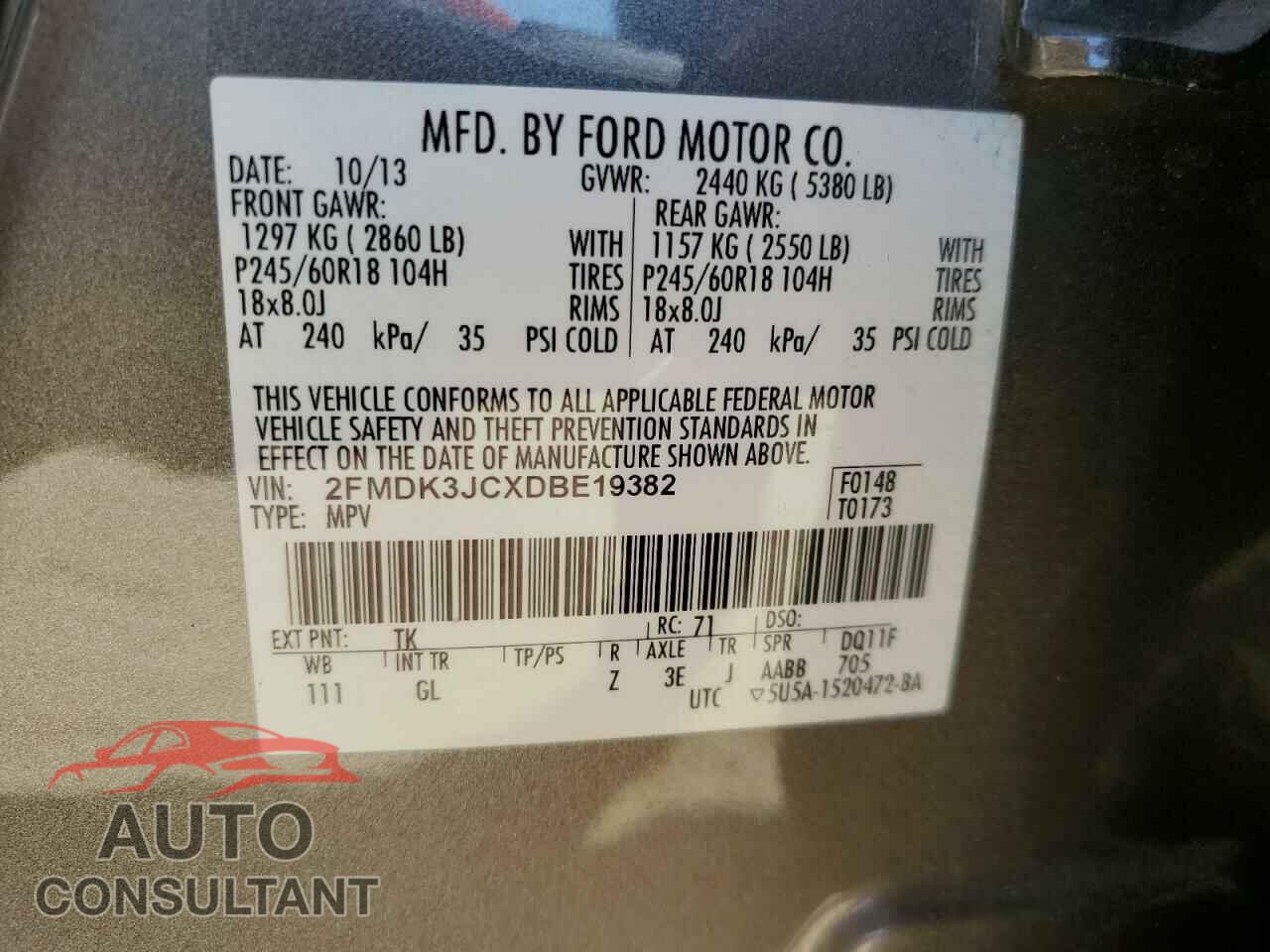 FORD EDGE 2013 - 2FMDK3JCXDBE19382