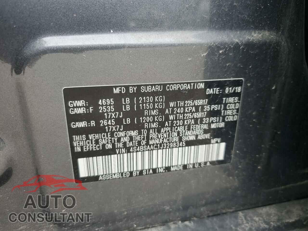 SUBARU OUTBACK 2018 - 4S4BSAAC1J3298345