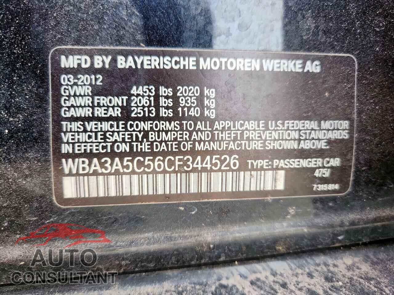 BMW 3 SERIES 2012 - WBA3A5C56CF344526