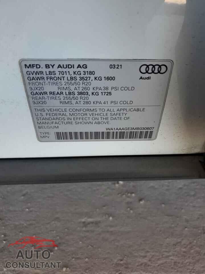 AUDI E-TRON 2021 - WA1AAAGE3MB030607