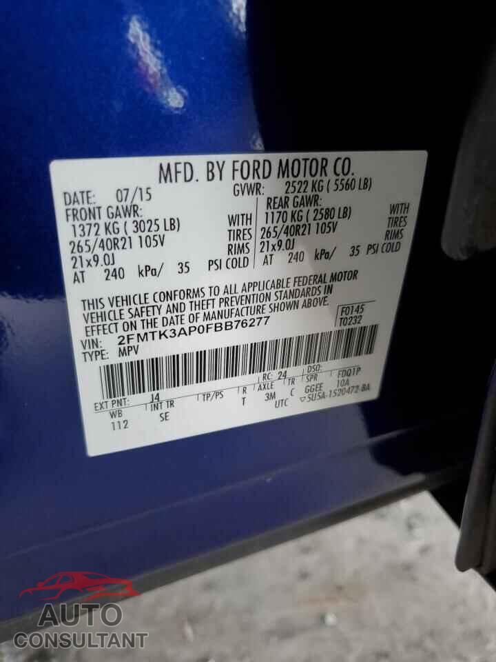 FORD EDGE 2015 - 2FMTK3AP0FBB76277