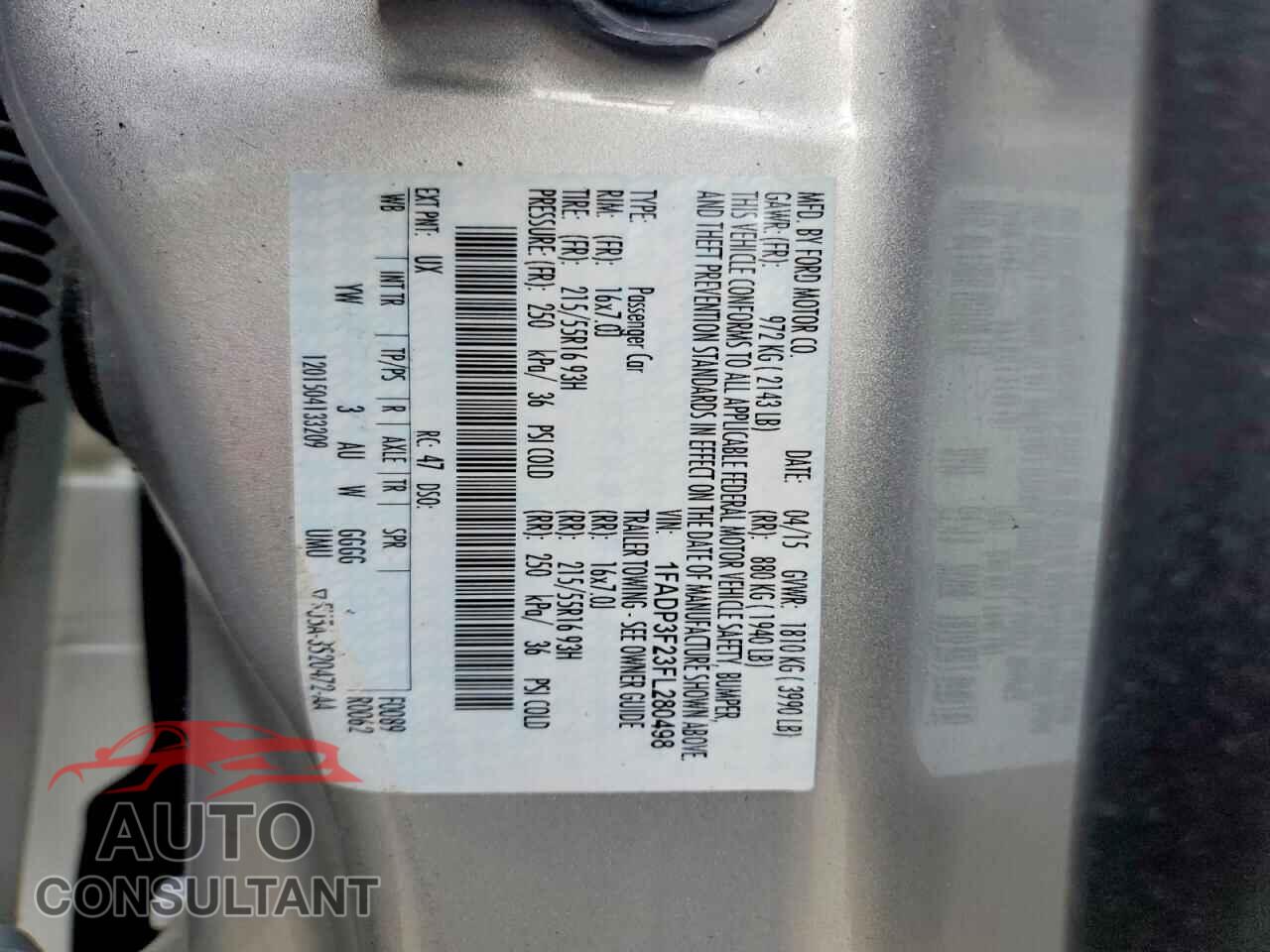 FORD FOCUS 2015 - 1FADP3F23FL280498