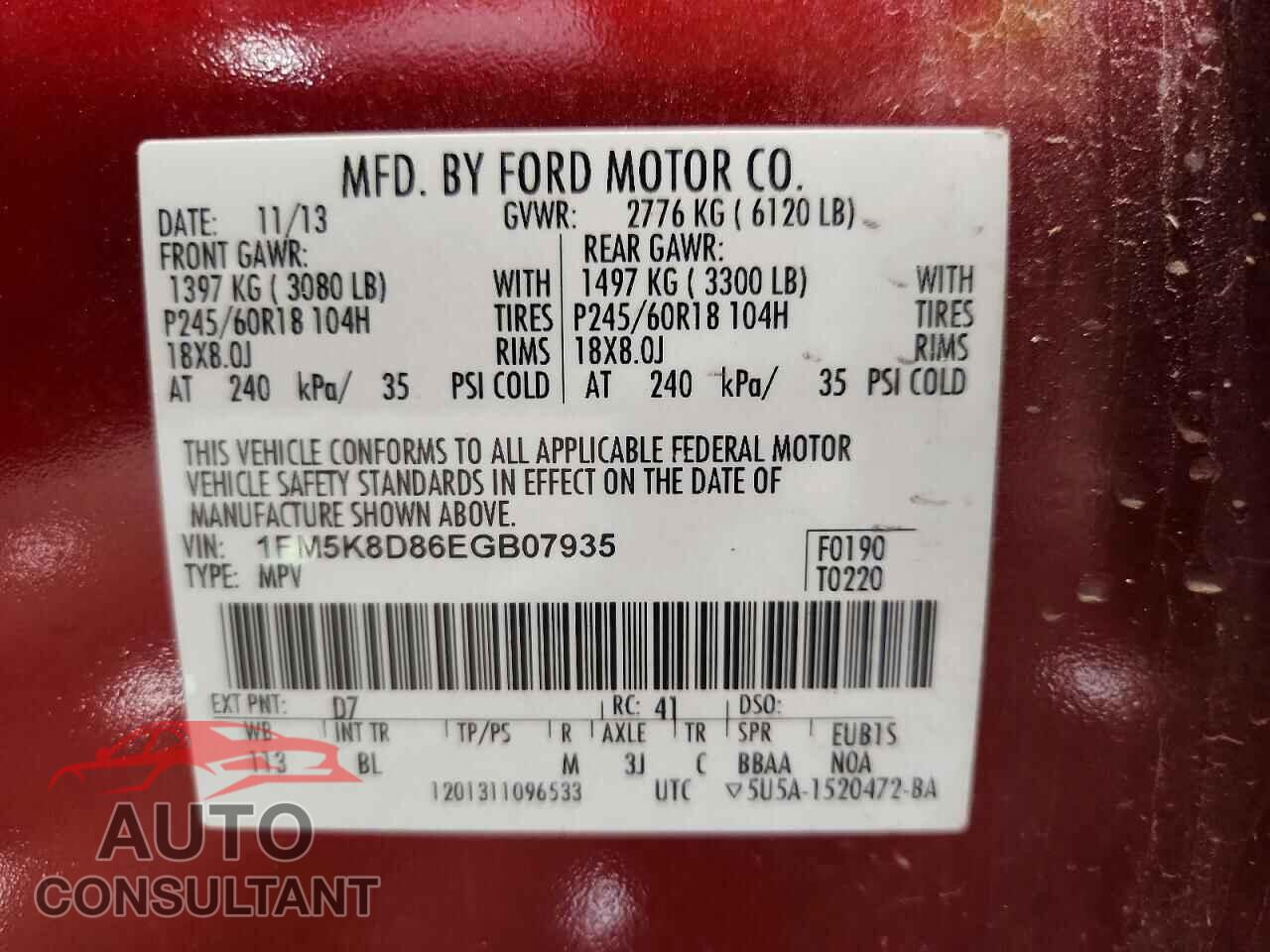FORD EXPLORER 2014 - 1FM5K8D86EGB07935